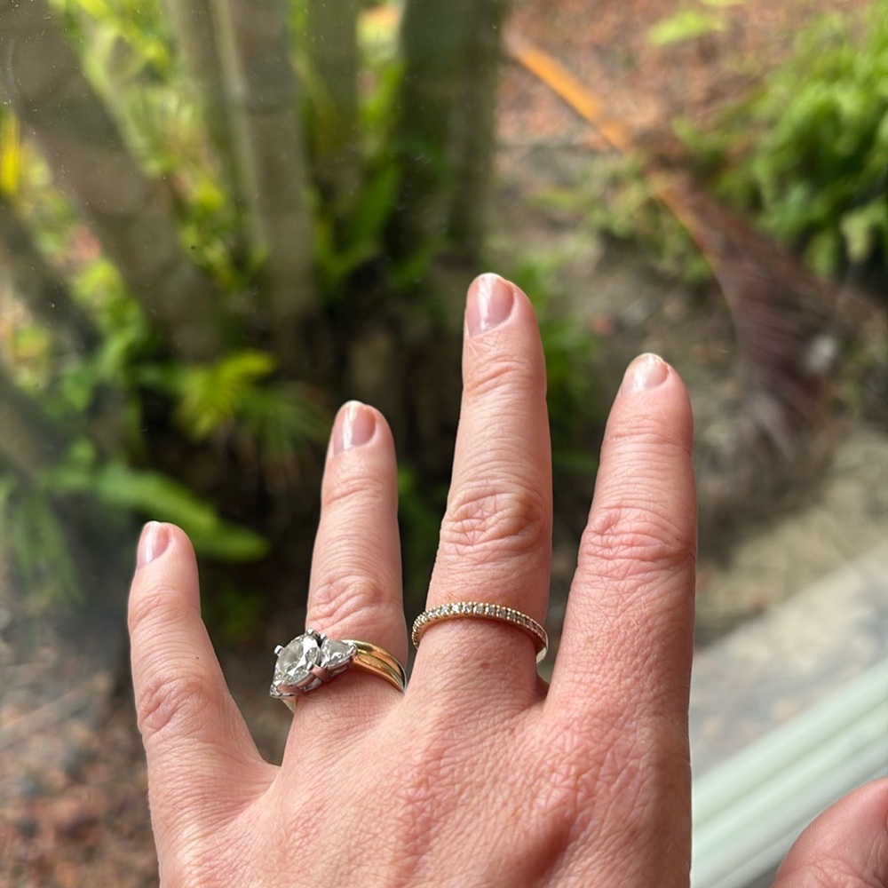 14k Gold Half Eternity Band with Moissanite stones size 7